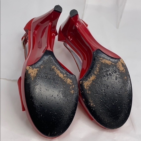 Givenchy Sz 39 Red Satin High Heel Wedge Sandals - Picture 9 of 13